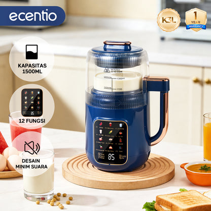 ecentio blender multifungsi blender pemanas 1300ml kaca food grade, 12 mode 22000rpm senyap low noise untuk dapur rumah tangga, blender jus buah slow juicer dengan fungsi dry mill penggiling bumbu