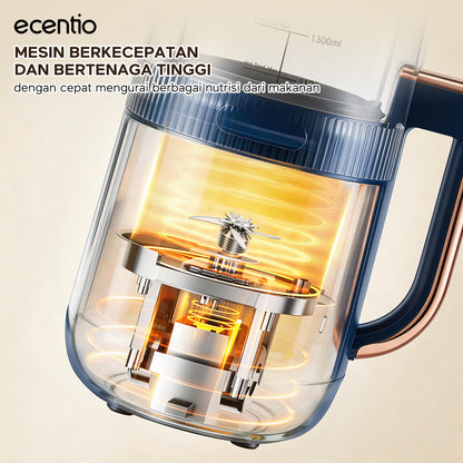 ecentio blender multifungsi blender pemanas 1300ml kaca food grade, 12 mode 22000rpm senyap low noise untuk dapur rumah tangga, blender jus buah slow juicer dengan fungsi dry mill penggiling bumbu
