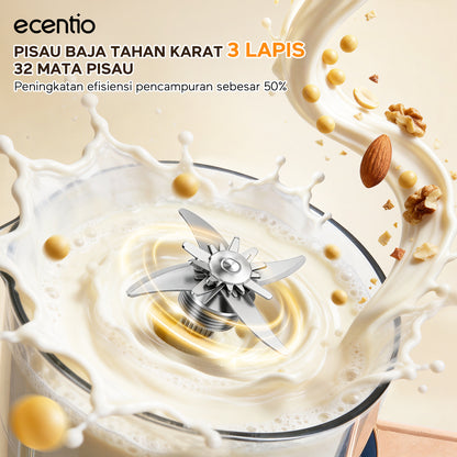 ecentio blender multifungsi blender pemanas 1300ml kaca food grade, 12 mode 22000rpm senyap low noise untuk dapur rumah tangga, blender jus buah slow juicer dengan fungsi dry mill penggiling bumbu
