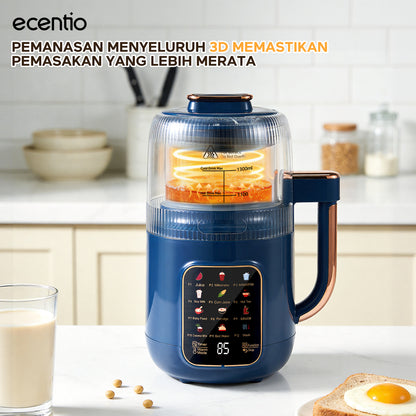 ecentio blender multifungsi blender pemanas 1300ml kaca food grade, 12 mode 22000rpm senyap low noise untuk dapur rumah tangga, blender jus buah slow juicer dengan fungsi dry mill penggiling bumbu