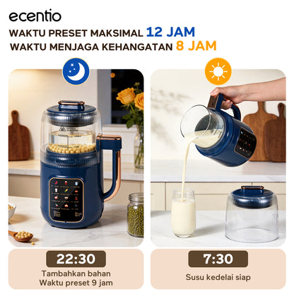 ecentio blender multifungsi blender pemanas 1300ml kaca food grade, 12 mode 22000rpm senyap low noise untuk dapur rumah tangga, blender jus buah slow juicer dengan fungsi dry mill penggiling bumbu