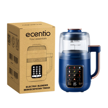 ecentio Chopper Blender Kaca 1.3L Quiet Heating 600W 9 Kecepatan 22000RPM Touch Control Anti Kering Aman Biru Cocok Untuk Rumah Tangga, Bubur Bayi, Sup, Jus & Smoothie,blender machine & blender bottle