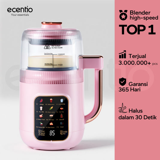 ecentio Chopper Blender Kaca 1.3L Quiet Heating 600W 9 Kecepatan 22000RPM Touch Control Anti Kering Aman Biru Cocok Untuk Rumah Tangga, Bubur Bayi, Sup, Jus & Smoothie,blender machine & blender bottle