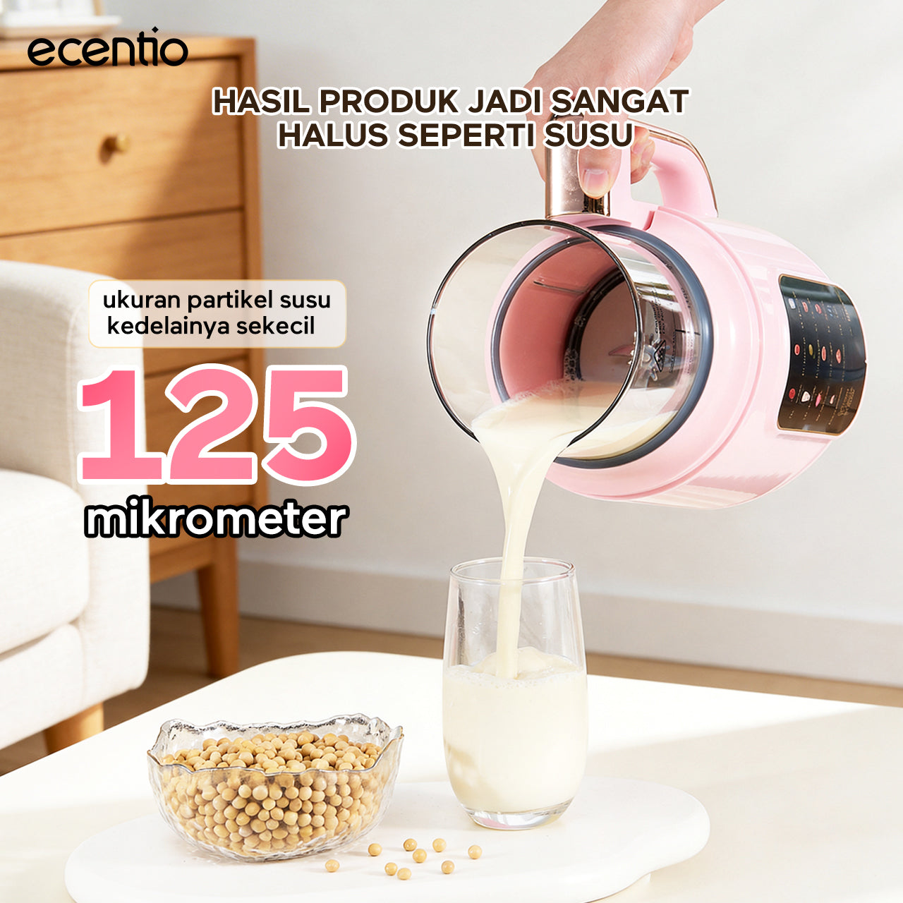ecentio Chopper Blender Kaca 1.3L Quiet Heating 600W 9 Kecepatan 22000RPM Touch Control Anti Kering Aman Biru Cocok Untuk Rumah Tangga, Bubur Bayi, Sup, Jus & Smoothie,blender machine & blender bottle