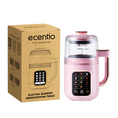 ecentio Chopper Blender Kaca 1.3L Quiet Heating 600W 9 Kecepatan 22000RPM Touch Control Anti Kering Aman Biru Cocok Untuk Rumah Tangga, Bubur Bayi, Sup, Jus & Smoothie,blender machine & blender bottle