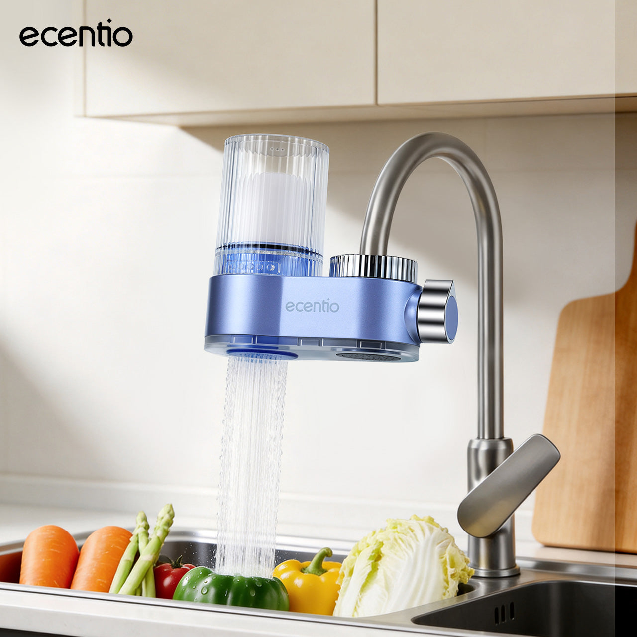 ecentio Filter Keran Air Pembersih Air Keran 0.2-5 Mikron ABS+PC Multi Filter Mudah Dipasang Untuk Rumah Tangga Biru,filter air keran penjernih air