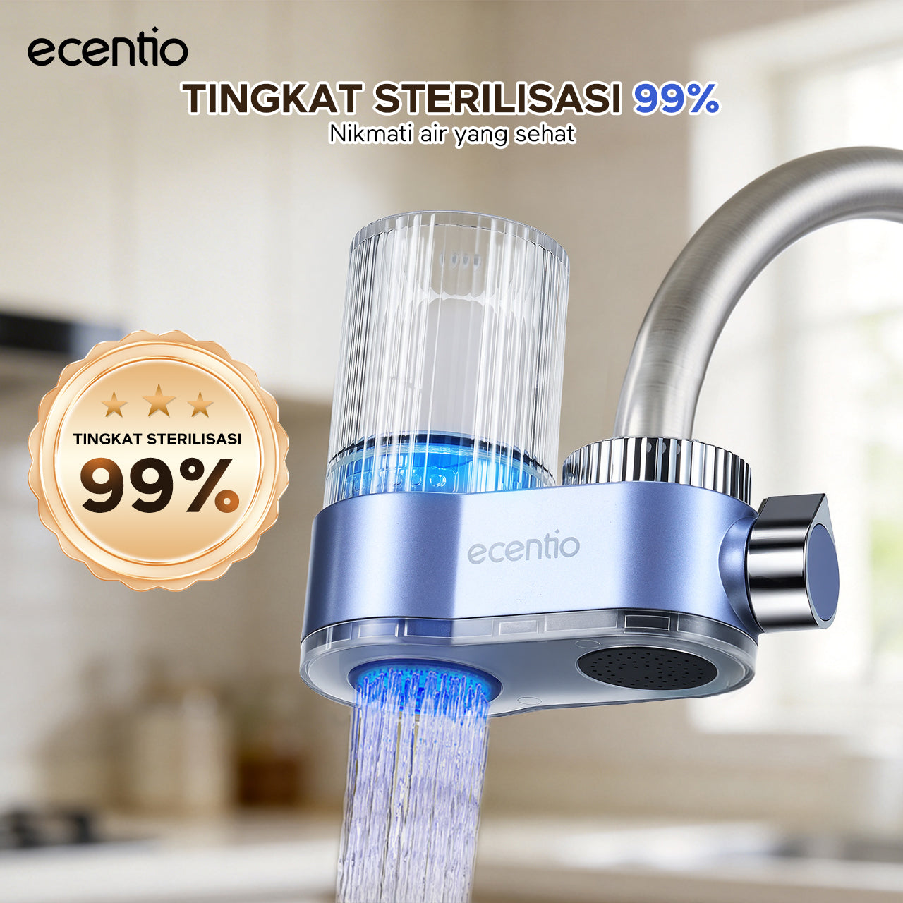 [Minum Sehat]ecentio Filter Air Keran Rumah Tangga Aman Untuk Keluarga Bayi & Anak 0.2-5 Mikron Mewah Debit Air Deras, Praktis Mudah Dibersihkan, Filter Pemurni Air Anti Kerak Dapur & Kamar Mandi