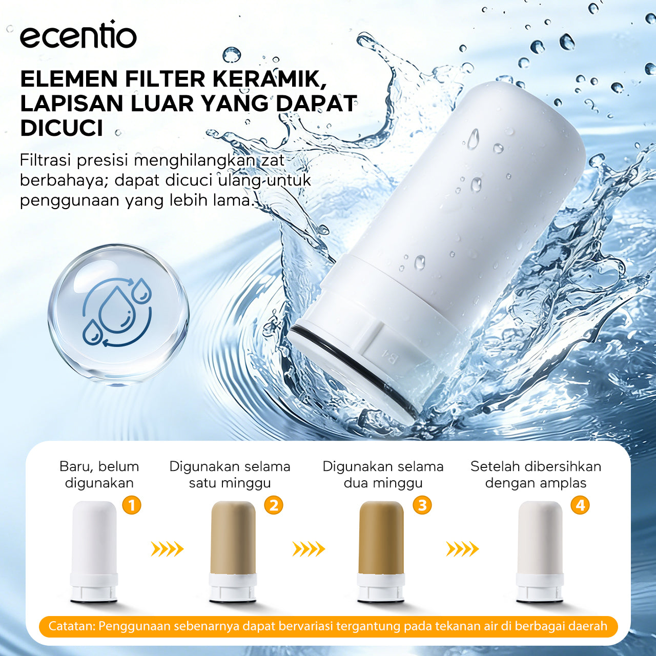 [Minum Sehat]ecentio Filter Air Keran Rumah Tangga Aman Untuk Keluarga Bayi & Anak 0.2-5 Mikron Mewah Debit Air Deras, Praktis Mudah Dibersihkan, Filter Pemurni Air Anti Kerak Dapur & Kamar Mandi