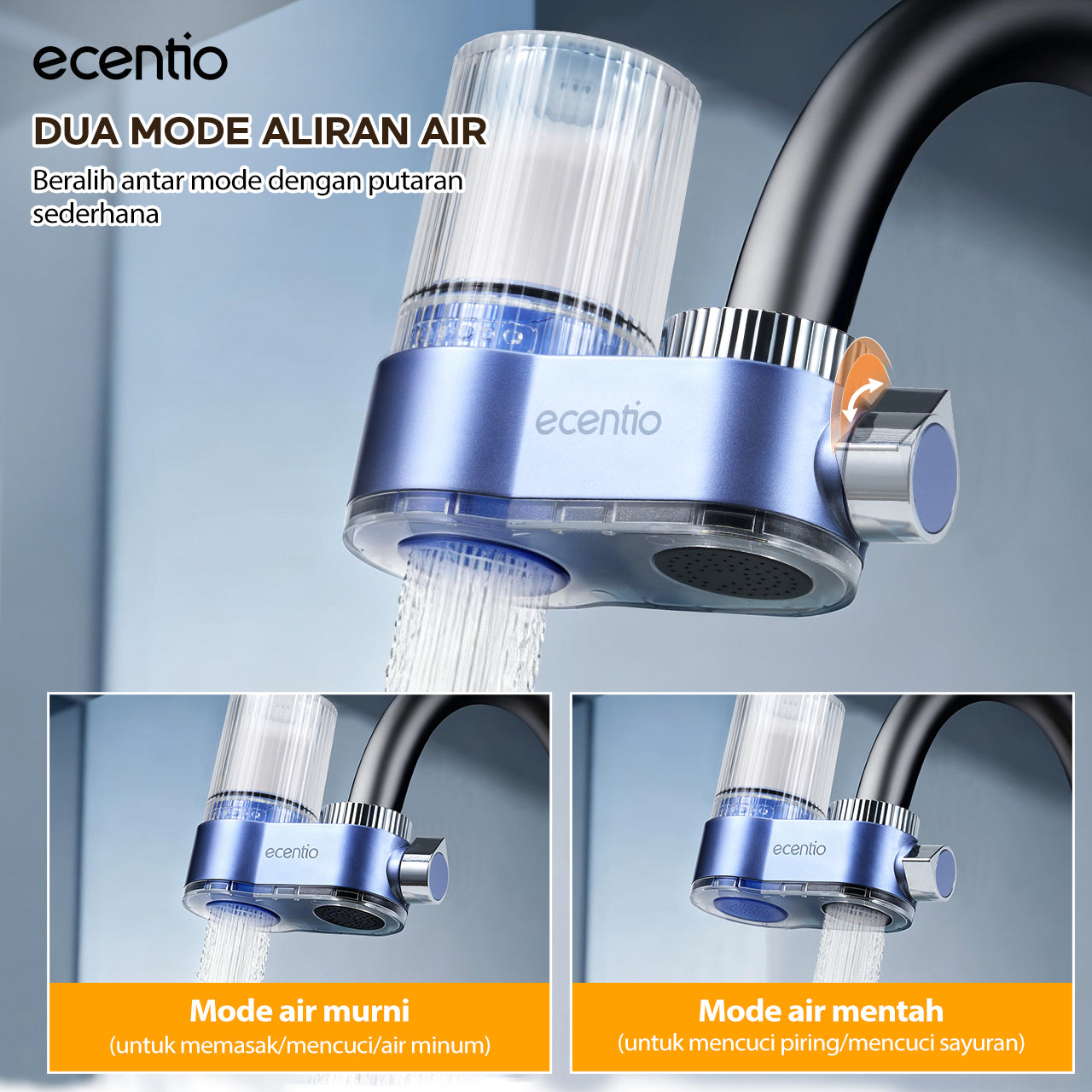 [Minum Sehat]ecentio Filter Air Keran Rumah Tangga Aman Untuk Keluarga Bayi & Anak 0.2-5 Mikron Mewah Debit Air Deras, Praktis Mudah Dibersihkan, Filter Pemurni Air Anti Kerak Dapur & Kamar Mandi