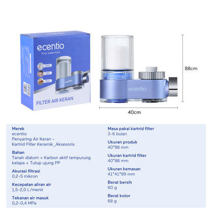 ecentio Filter Keran Air Pembersih Air Keran 0.2-5 Mikron ABS+PC Multi Filter Mudah Dipasang Untuk Rumah Tangga Biru,filter air keran penjernih air