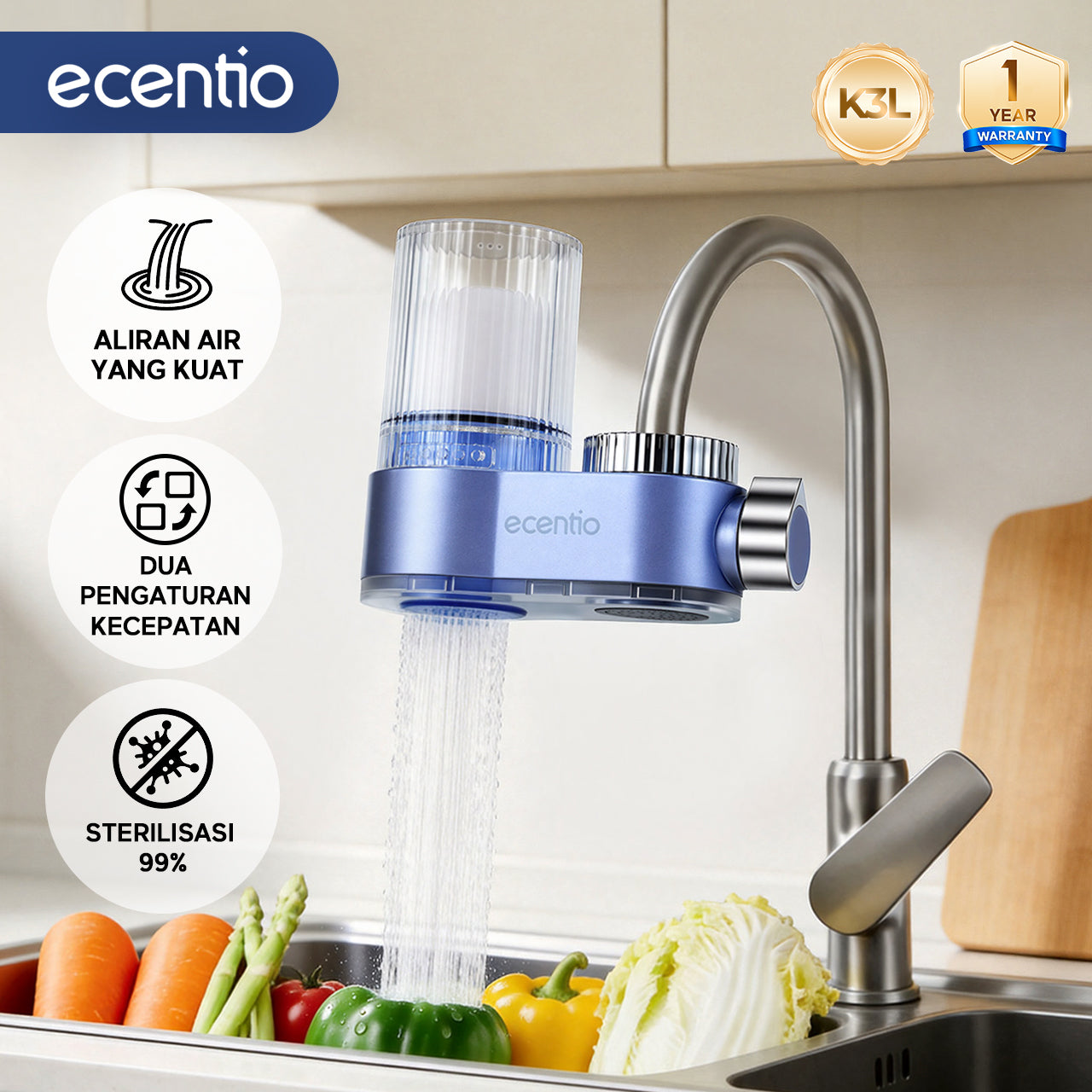 [Minum Sehat]ecentio Filter Air Keran Rumah Tangga Aman Untuk Keluarga Bayi & Anak 0.2-5 Mikron Mewah Debit Air Deras, Praktis Mudah Dibersihkan, Filter Pemurni Air Anti Kerak Dapur & Kamar Mandi