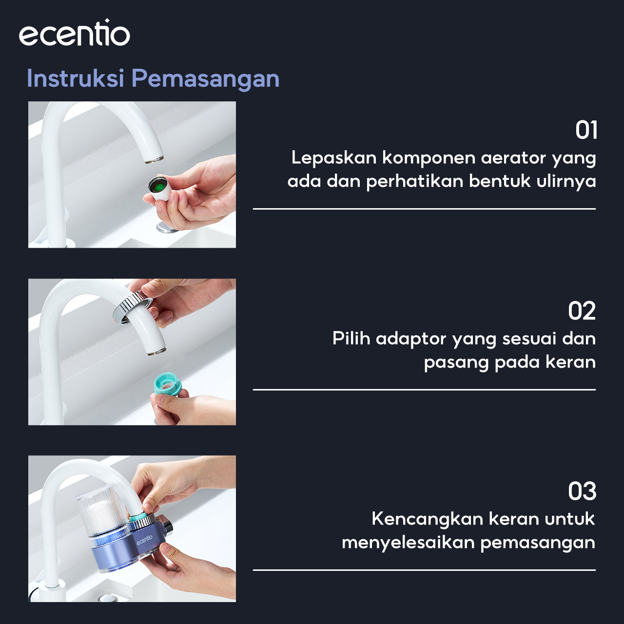[Minum Sehat]ecentio Filter Air Keran Rumah Tangga Aman Untuk Keluarga Bayi & Anak 0.2-5 Mikron Mewah Debit Air Deras, Praktis Mudah Dibersihkan, Filter Pemurni Air Anti Kerak Dapur & Kamar Mandi