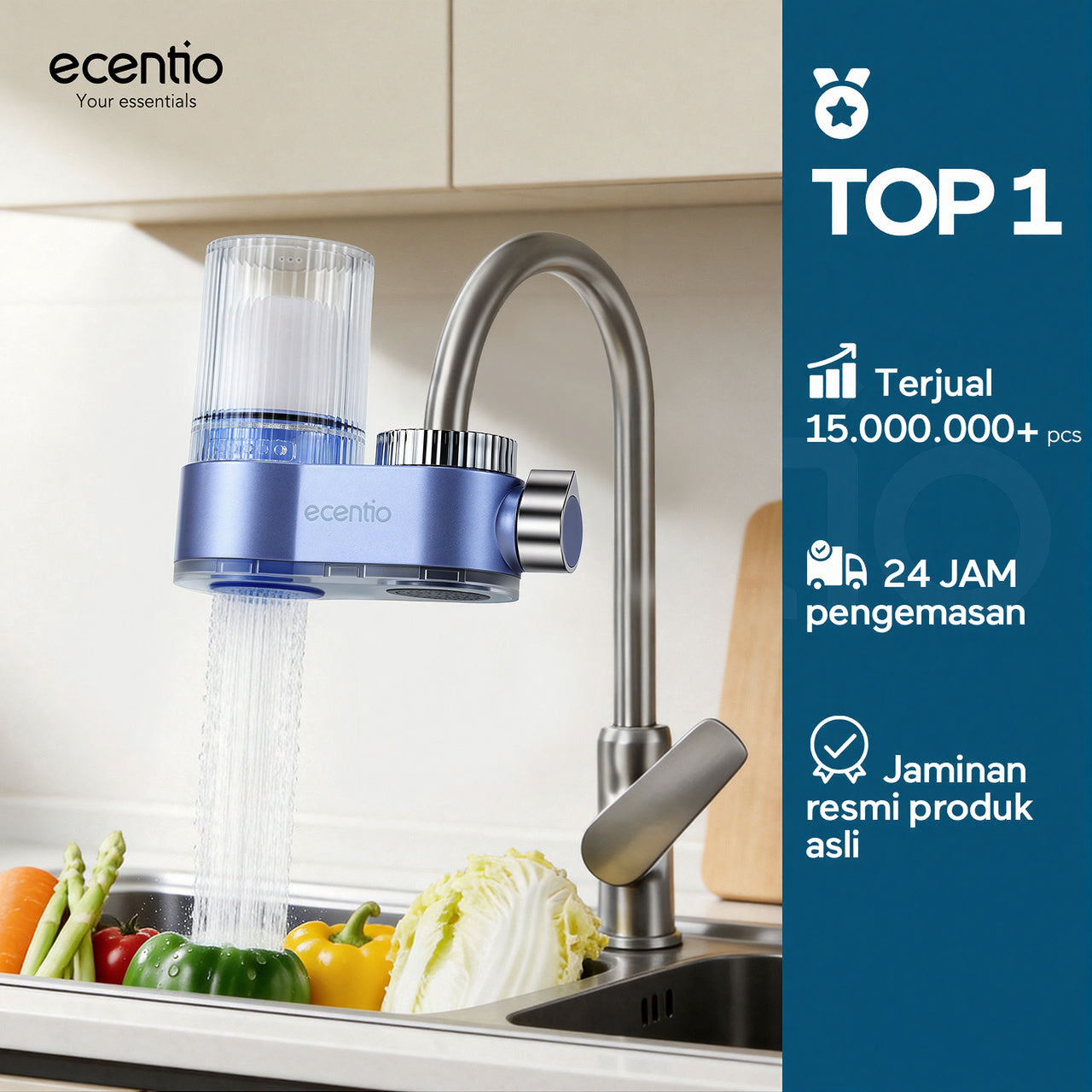 [Minum Sehat]ecentio Filter Air Keran Rumah Tangga Aman Untuk Keluarga Bayi & Anak 0.2-5 Mikron Mewah Debit Air Deras, Praktis Mudah Dibersihkan, Filter Pemurni Air Anti Kerak Dapur & Kamar Mandi