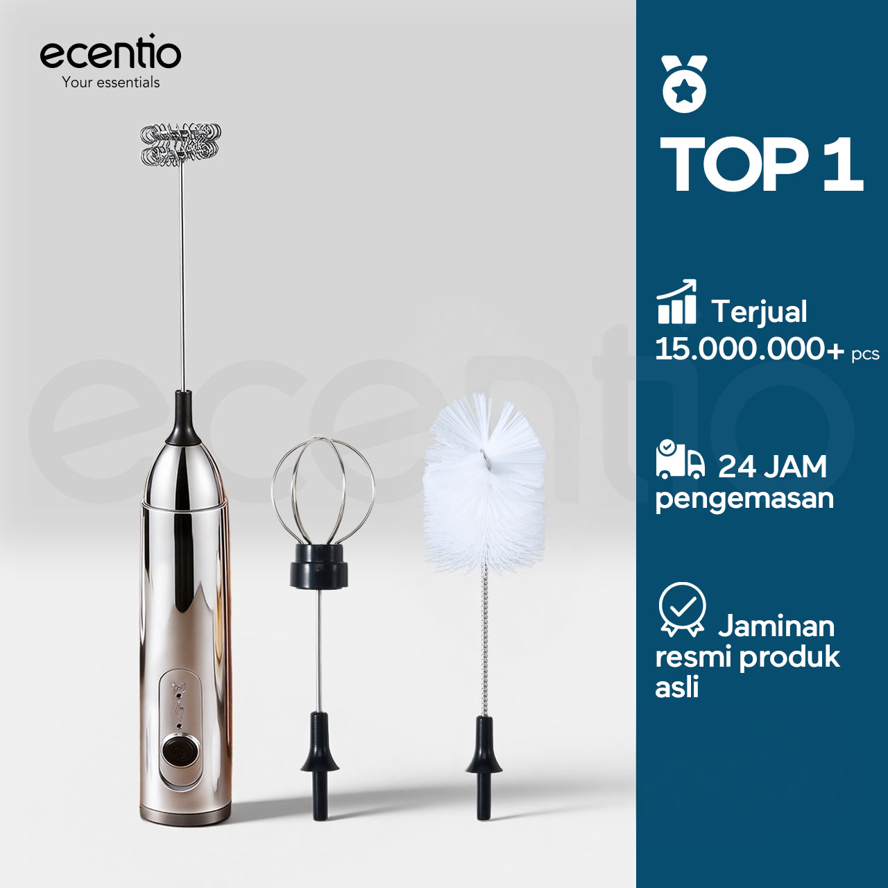 ecentio Pengocok Elektrik Genggam Busa Susu Cepat Material Stainless Steel Food Grade Baterai AA Daya Tahan Lama Aduk Merata untuk Kopi Teh