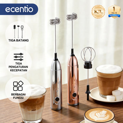 ecentio Pengocok Elektrik Genggam Busa Susu Cepat Material Stainless Steel Food Grade Baterai AA Daya Tahan Lama Aduk Merata untuk Kopi Teh