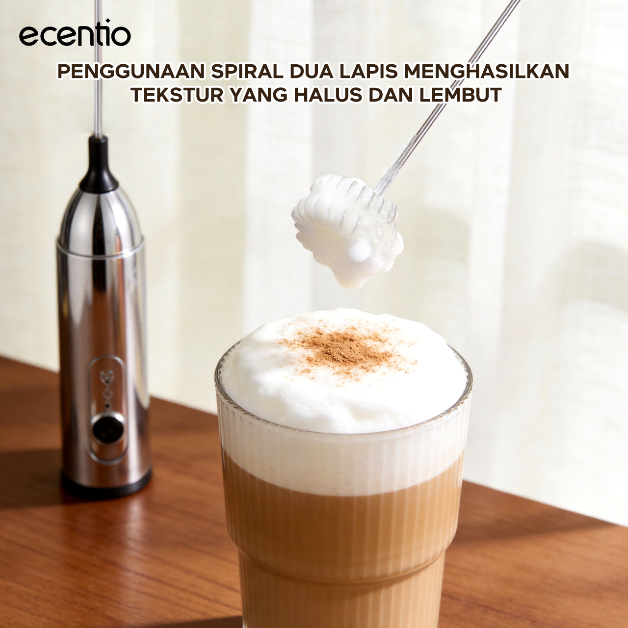 ecentio Pengocok Elektrik Genggam Busa Susu Cepat Material Stainless Steel Food Grade Baterai AA Daya Tahan Lama Aduk Merata untuk Kopi Teh