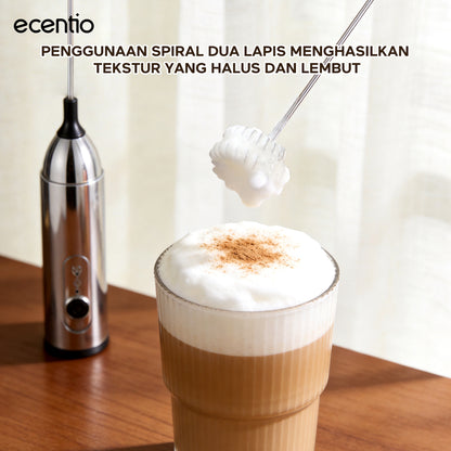 ecentio Pengocok Elektrik Genggam Busa Susu Cepat Material Stainless Steel Food Grade Baterai AA Daya Tahan Lama Aduk Merata untuk Kopi Teh