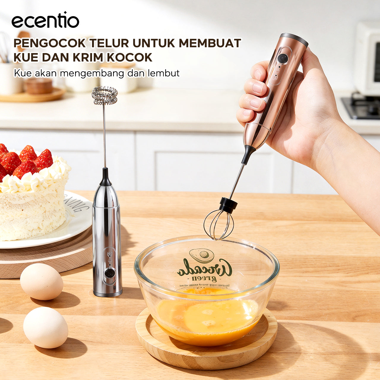 ecentio Pengocok Elektrik Genggam Busa Susu Cepat Material Stainless Steel Food Grade Baterai AA Daya Tahan Lama Aduk Merata untuk Kopi Teh