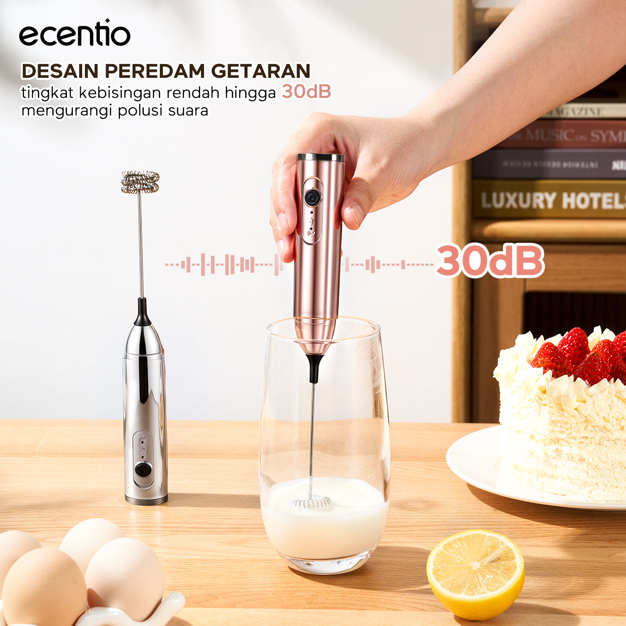 ecentio Pengocok Elektrik Genggam Busa Susu Cepat Material Stainless Steel Food Grade Baterai AA Daya Tahan Lama Aduk Merata untuk Kopi Teh