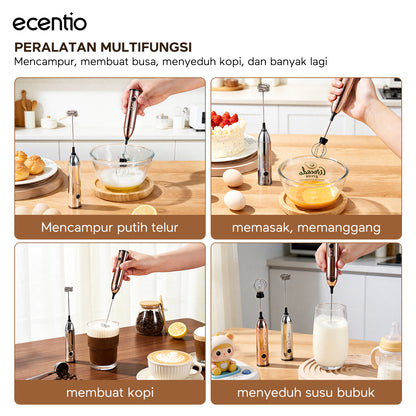 ecentio Pengocok Elektrik Genggam Busa Susu Cepat Material Stainless Steel Food Grade Baterai AA Daya Tahan Lama Aduk Merata untuk Kopi Teh