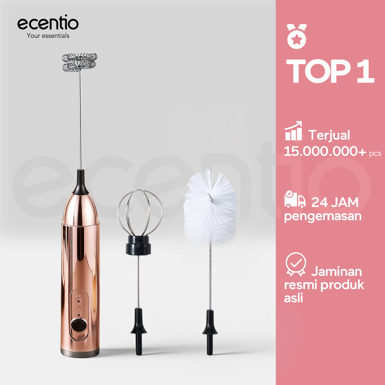ecentio Pengocok Elektrik Genggam Busa Susu Cepat Material Stainless Steel Food Grade Baterai AA Daya Tahan Lama Aduk Merata untuk Kopi Teh