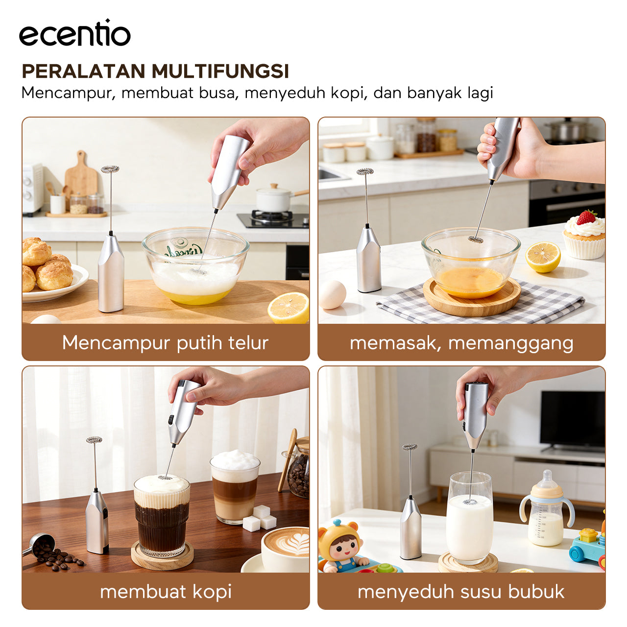 【Buy 1 get 3】ecentio Tumbler Minum 900ml Stainless Steel | Anti Bocor, Premium & Tahan Panas Dingin Free gift: Mixer Stick dry battery (Silver)  and Ice Tray 32 Grid