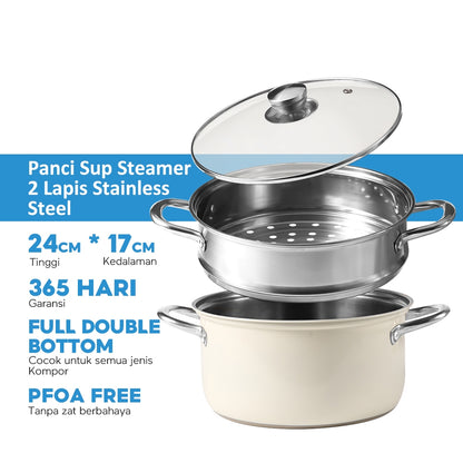 ecentio x Freemir Healthy Cooking Set — Steamer 24cm / Chopper 250ml/Lunch Box set/Botol Aluminium 750ml