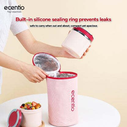Pre- order ecentio Kotak Makan Lunch Box Set 3PCS 304 Stainless Steel Anti Bocor Anti Tumpah Bento Box Sekat Makanan dengan Tas Bekal Free Sendok BPA Free