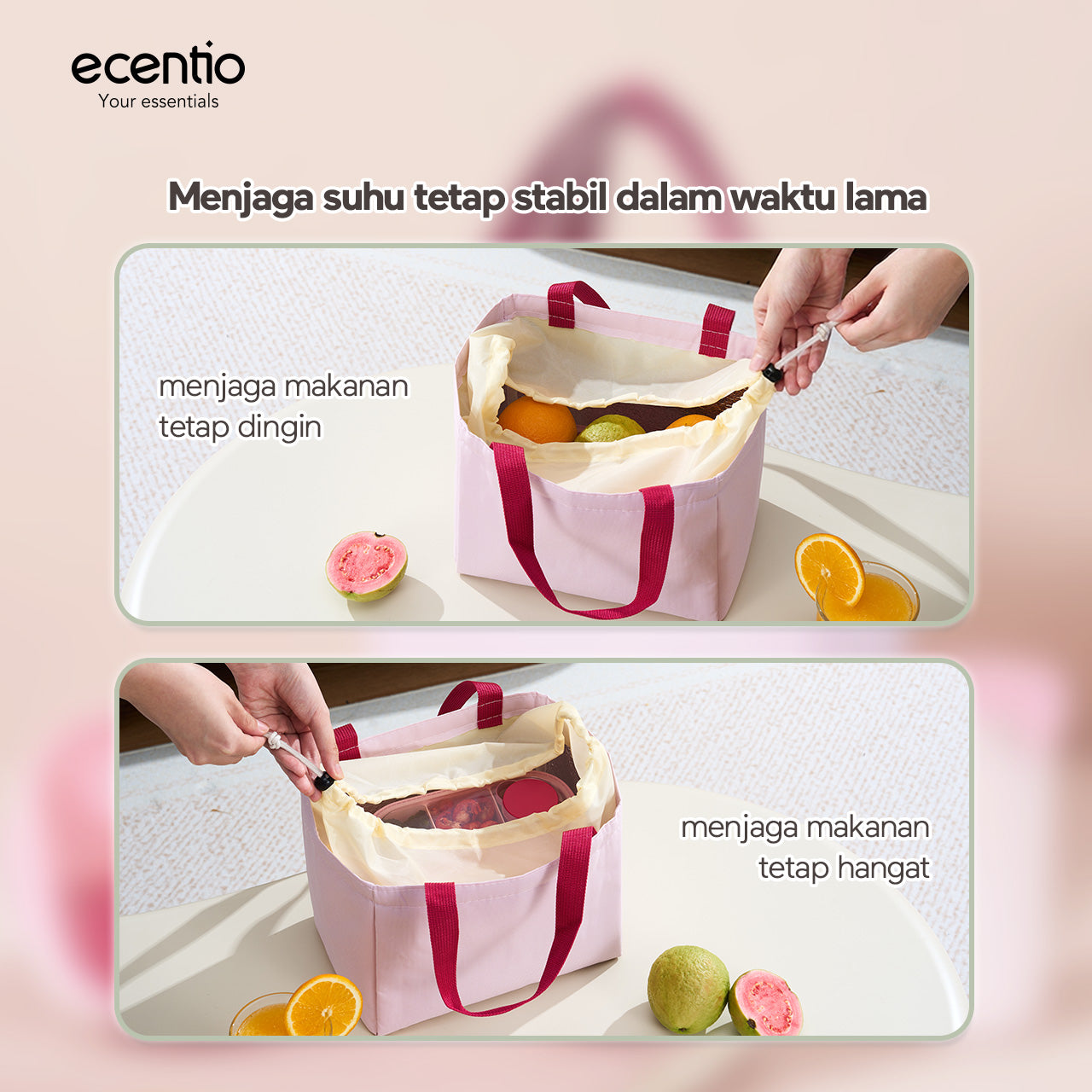 ecentio Lunch Box Anti Tumpah 1200ML + Botol Minum 500ML BPA Free Tempat Bekal Makan Anak Sekolah Kotak Makan Plastik Free Sendok & Kotak Saus Lunch Box Sekat Kedap Bocor Bekal Kerja