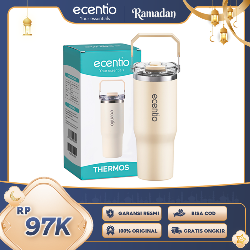 ecentio Tumbler Minum 900ml Stainless Steel | Anti Bocor, Premium & Tahan Panas Dingin