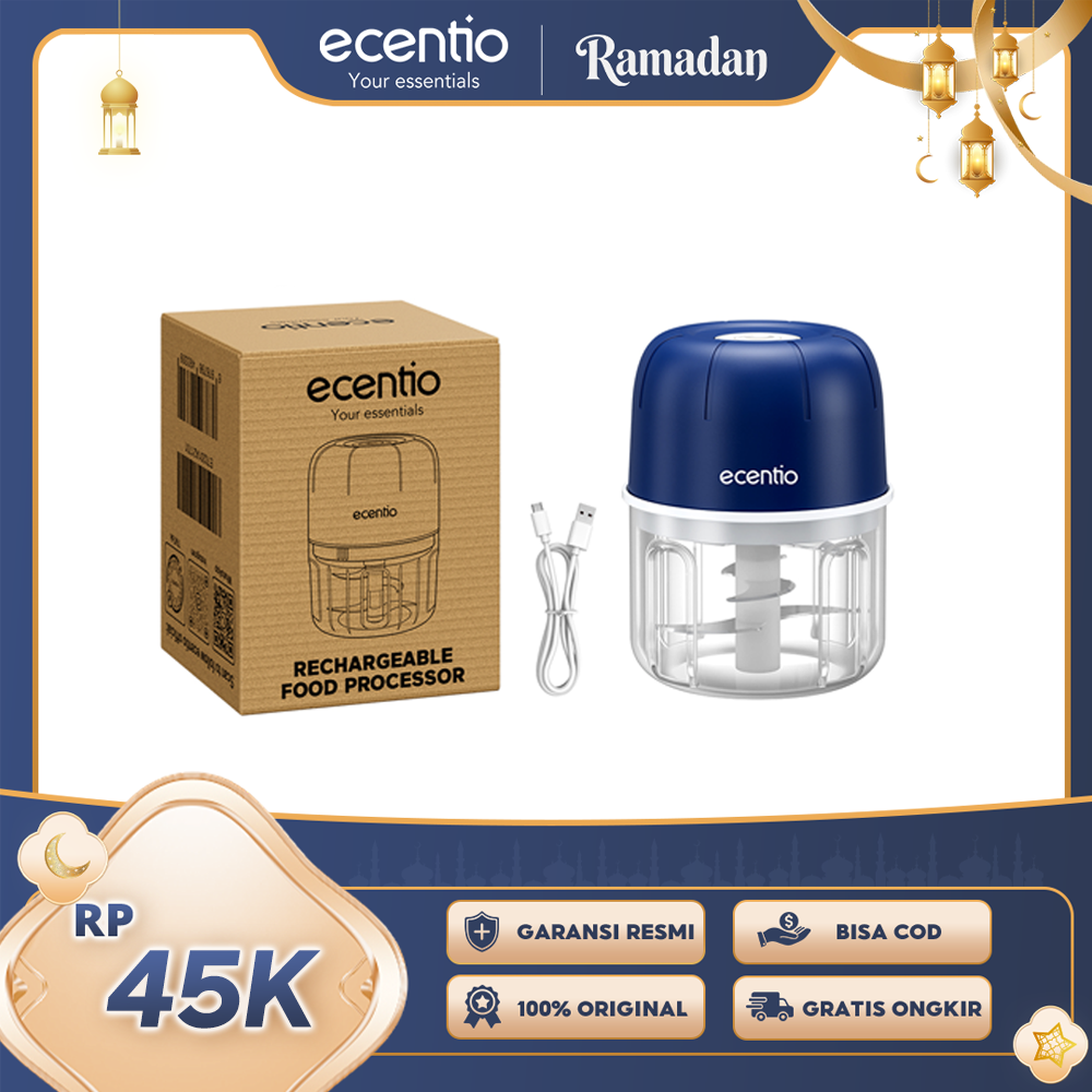 ecentio Mini Chopper Blender 6 pisau 250ml Portable Penggiling Bumbu Dapur Portable Penumbuk bawang biru gelap