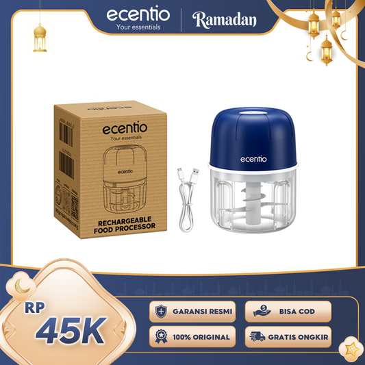 ecentio Mini Chopper Blender 6 pisau 250ml Portable Penggiling Bumbu Dapur Portable Penumbuk bawang biru gelap