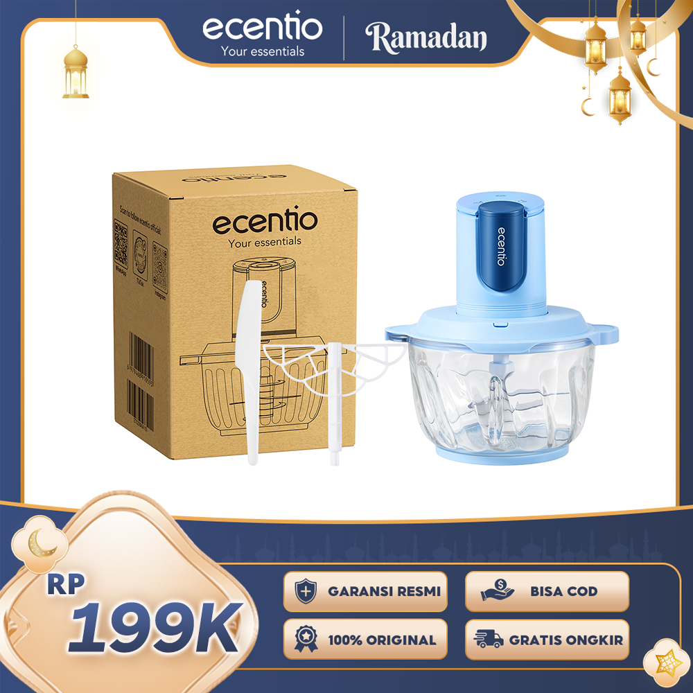 ecentio blender chopper penggiling daging kaca 6 pisau 3 kecepatan multifungsi untuk olahan daging, bumbu, sayuran, buah, es smoothie, dan makanan bayi di rumah tangga