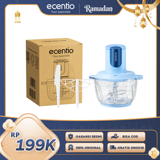 ecentio blender chopper penggiling daging kaca 6 pisau 3 kecepatan multifungsi untuk olahan daging, bumbu, sayuran, buah, es smoothie, dan makanan bayi di rumah tangga