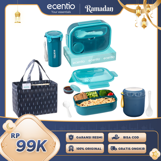 【Buy 1 Get 4】ecentio kotak bekal anti tumpah kotak tempat bekal 1200ml+500ml free sendok kotak saus BPA FREE