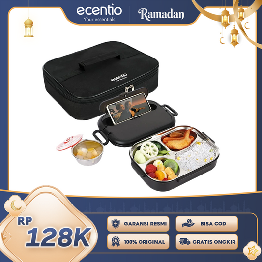 ecentio Anti Tumpah lunch box Kotak Makan stainless steel 1000ml Tas Bekal set