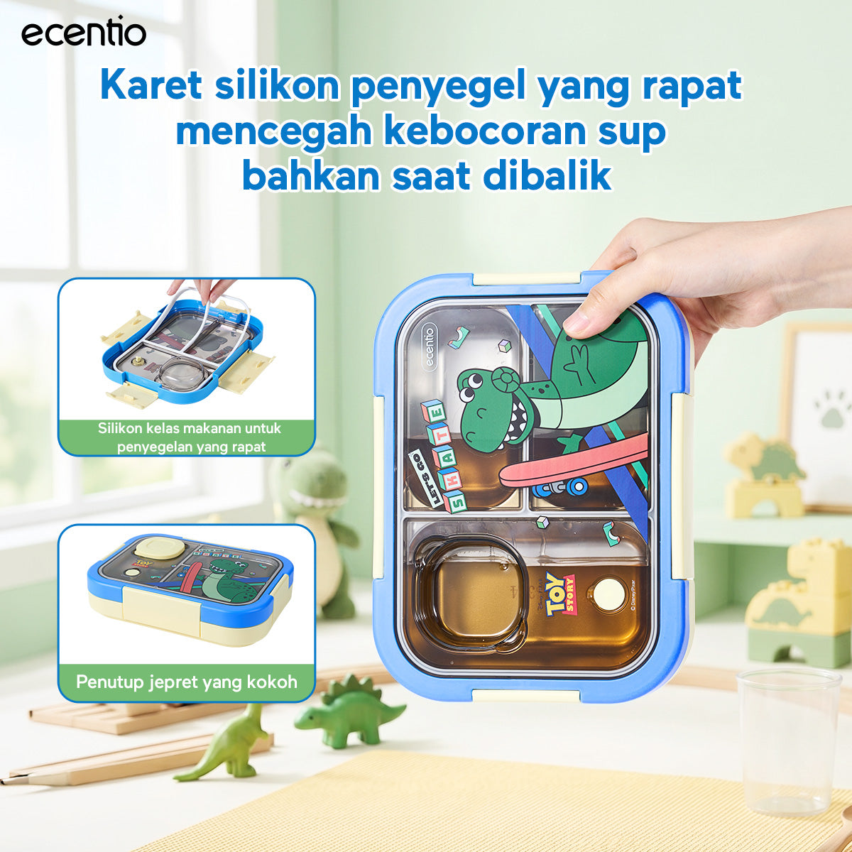 [Back To School] ecentio Kotak Makan Anak Rex Set Bekal Sekolah Toy story Lunch Box Stainless 750ml Botol Minum 900ml Tas Bekal BPA Free Tempat Makan Anak