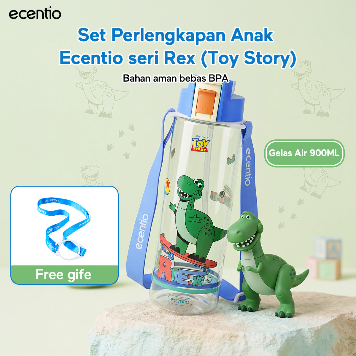 [Back To School] ecentio Kotak Makan Anak Rex Set Bekal Sekolah Toy story Lunch Box Stainless 750ml Botol Minum 900ml Tas Bekal BPA Free Tempat Makan Anak