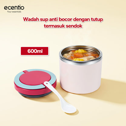 Pre- order ecentio Kotak Makan Lunch Box Set 3PCS 304 Stainless Steel Anti Bocor Anti Tumpah Bento Box Sekat Makanan dengan Tas Bekal Free Sendok BPA Free