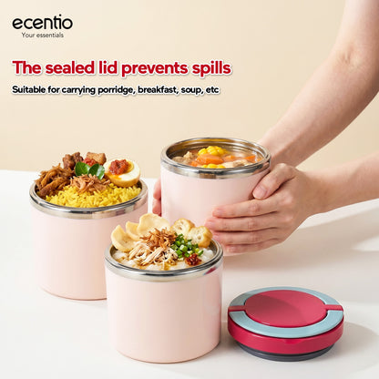 Pre- order ecentio Kotak Makan Lunch Box Set 3PCS 304 Stainless Steel Anti Bocor Anti Tumpah Bento Box Sekat Makanan dengan Tas Bekal Free Sendok BPA Free
