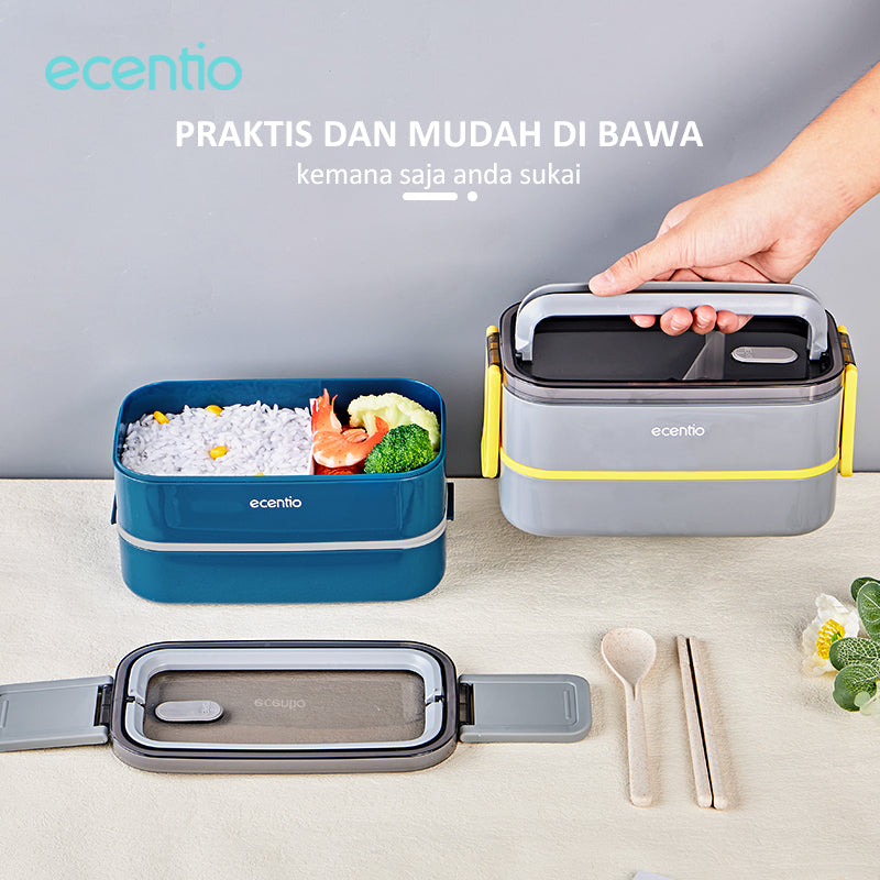 ecentio lunch box set/bekal makan set cangkir sup set Led Display 2 layer 1600ml+420ML Vacuum Cup tumbler Biru tua Non BPA