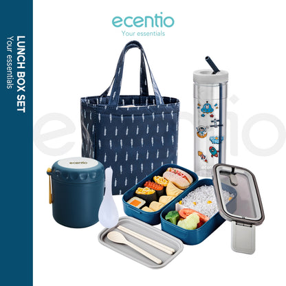 ecentio lunch box set/bekal makan set cangkir sup set Led Display 2 layer 1600ml+420ML Vacuum Cup tumbler Biru tua Non BPA