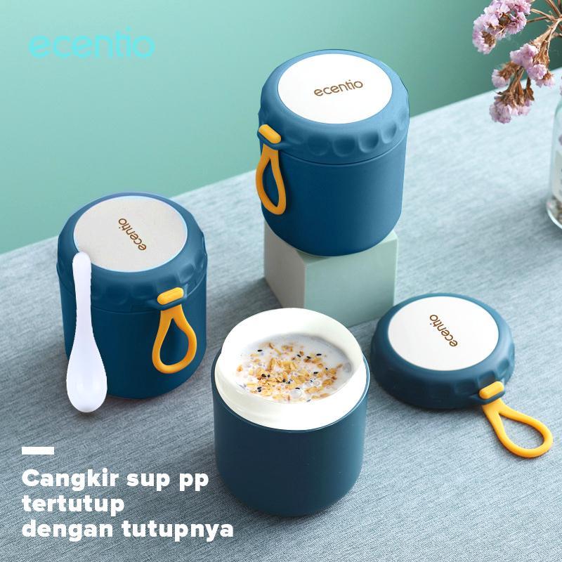 ecentio lunch box set/bekal makan set cangkir sup set Led Display 2 layer 1600ml+420ML Vacuum Cup tumbler Biru tua Non BPA