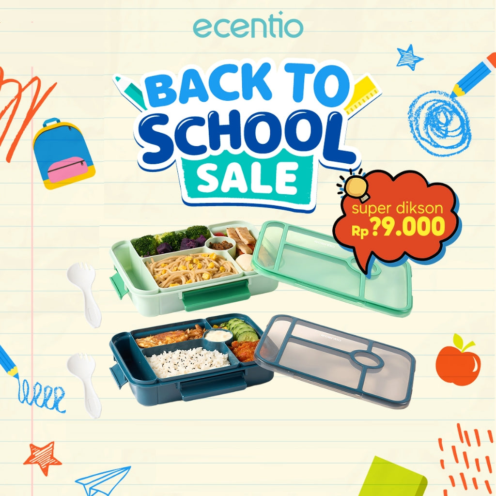 ecentio  3 sekat kotak makan 1000ML+50ML anti bocor lunch box dan kotak saus BPA FREE