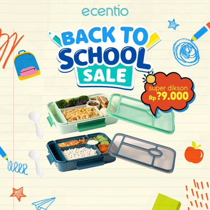 ecentio  3 sekat kotak makan 1000ML+50ML anti bocor lunch box dan kotak saus BPA FREE