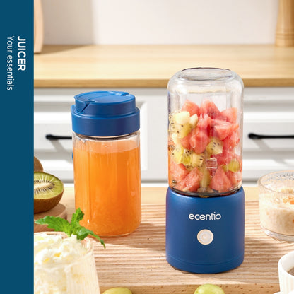 【🌟Pre-Order】ecentio blender mini jus 380ml 10 mata pisau juicer portabel kaca tahan karat - biru & pink