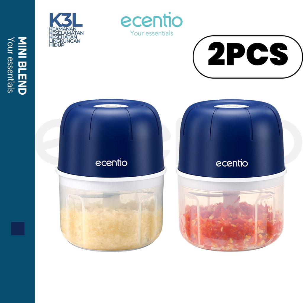 【2PCS bundle】ecentio mini chopper 6 pisau 250ml mixer portable blender bumbu biru gelap coper