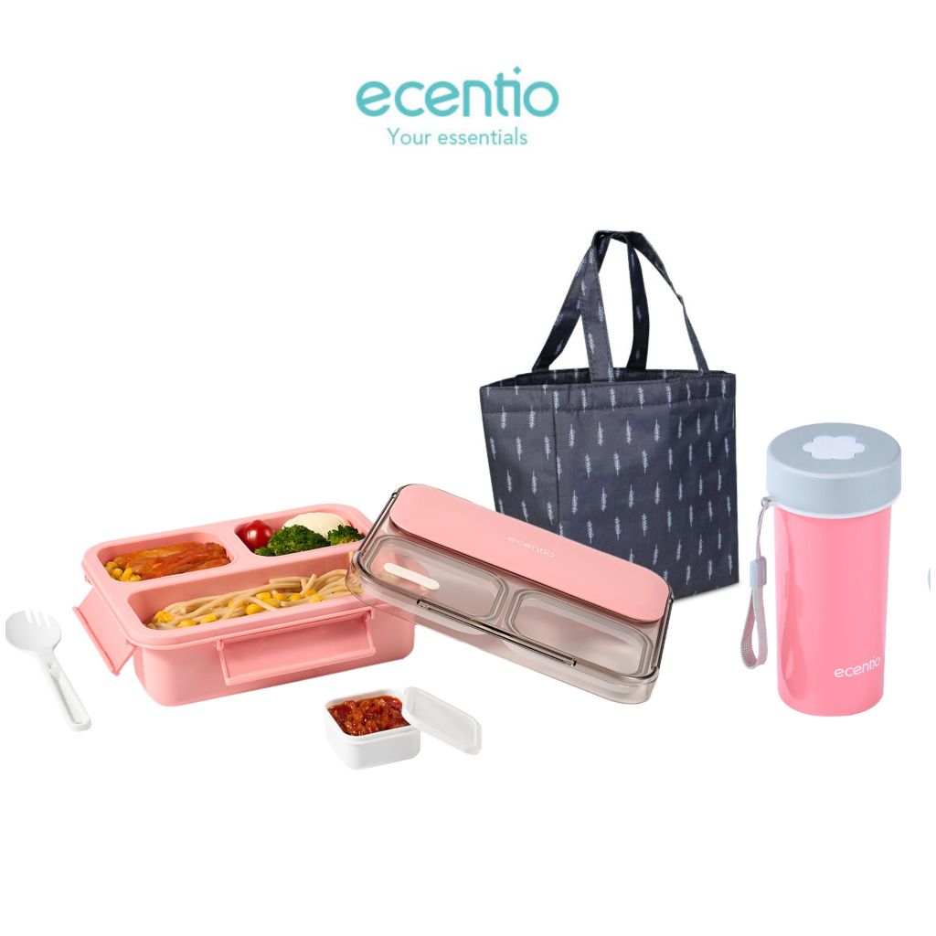 ecentio Anti Tumpah 2.0 lunch box 1150ml sekat 3 dengan kotak sauce BPA free tempat makan