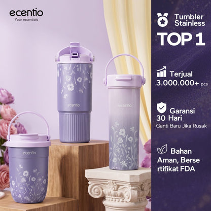 [Pearl Bloom series] ecentio Tumbler 400ml/680ml/850ml Desain Minimalis Elegan Botol Minum Portable Aesthetic Lucu Thermos Tahan Panas Dingin 24 Jam Anti Bocor Premium Sedotan Cocok Untuk Sekolah Anak Laki-Laki