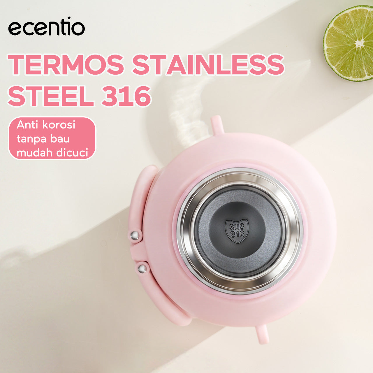 ecentio Termos Air Panas 316 Stainless Steel 1000ml Buka Sekali Tekan Tutup Kedap Udara Bisa Jadi Gelas Sharing Tahan Panas 11 Jam Dingin 24 Jam Desain Aesthetic Portabel Tahan Lama Cocok untuk Camping